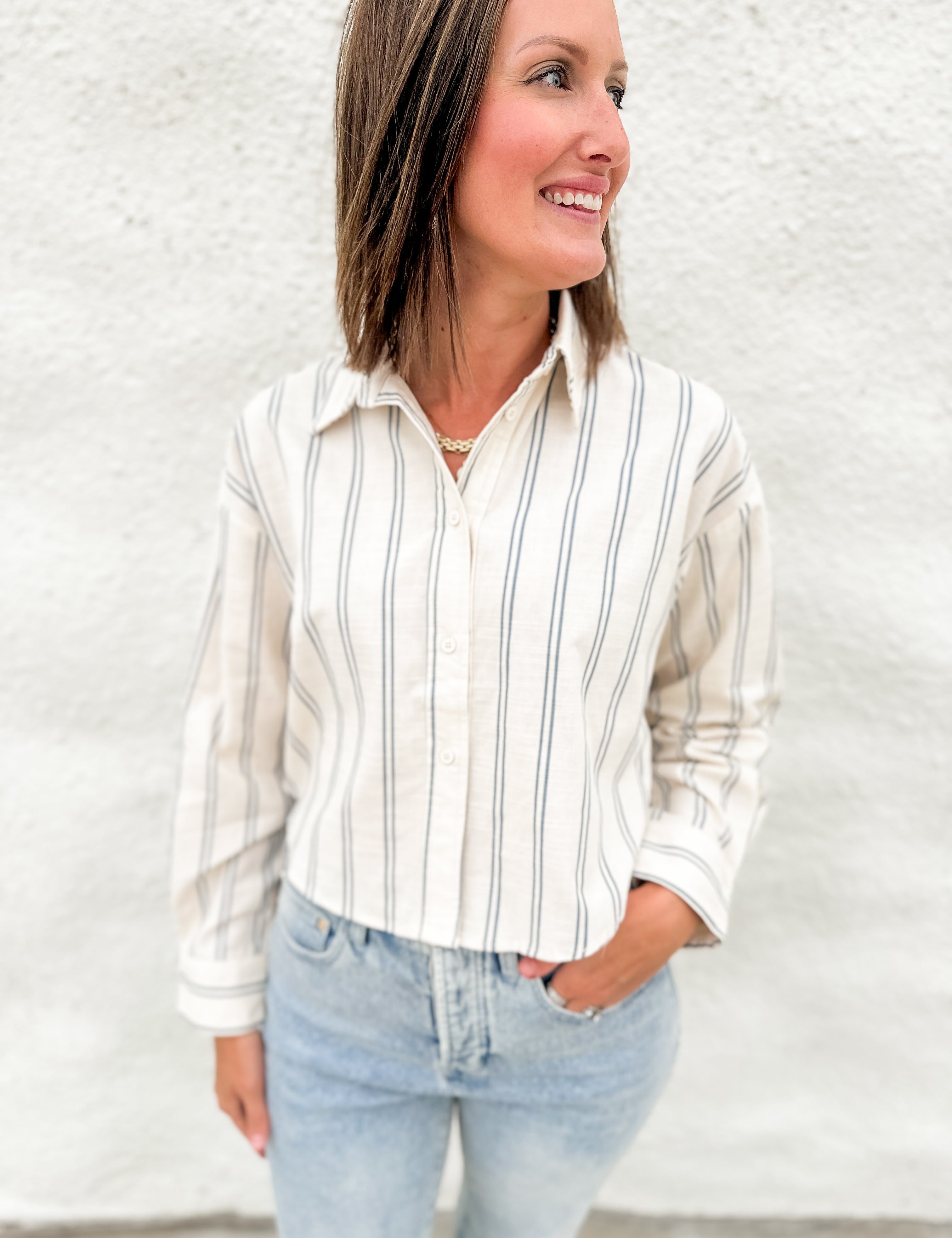 The Lacy Striped Button Down