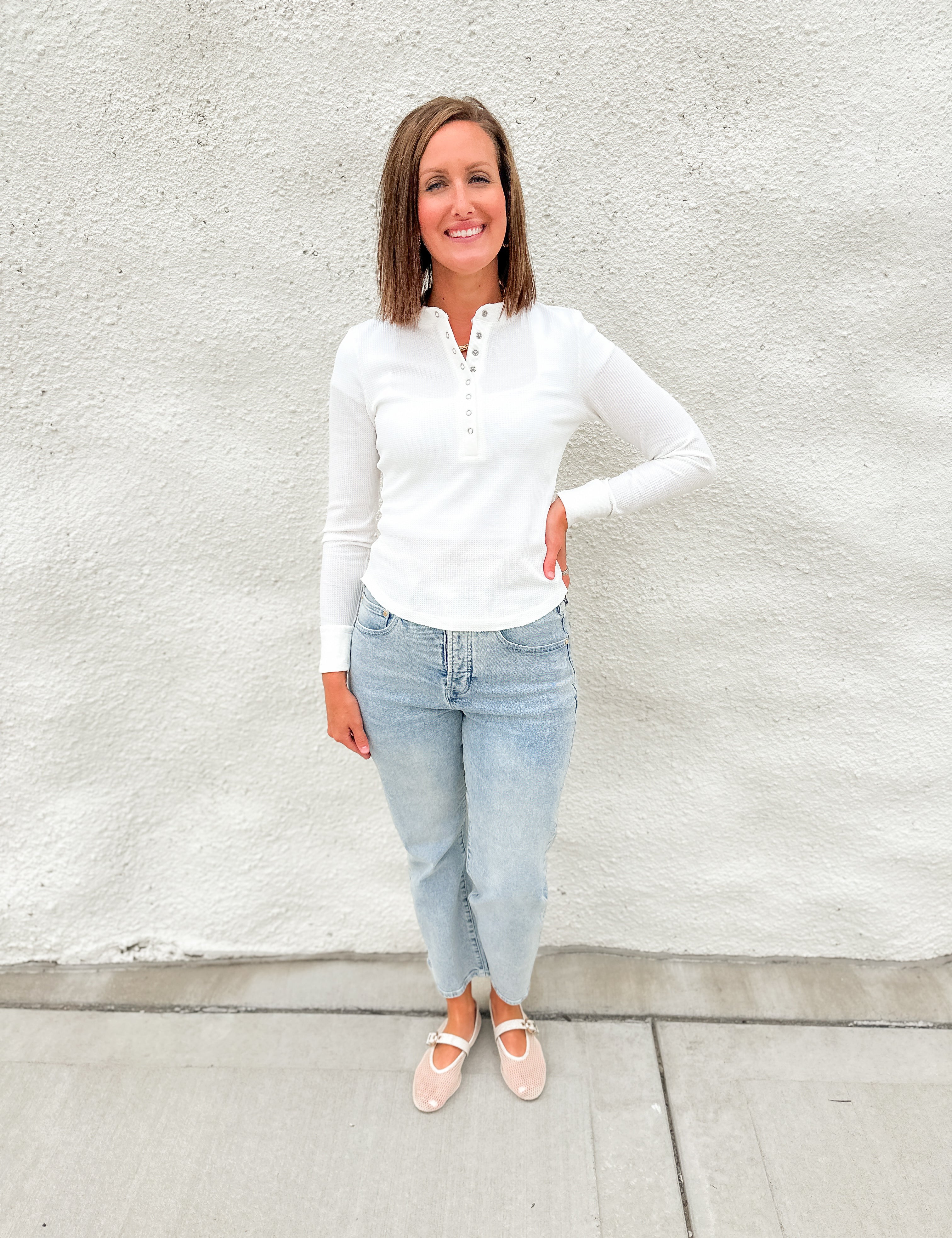 The Jenna Button Waffle Long Sleeve Top