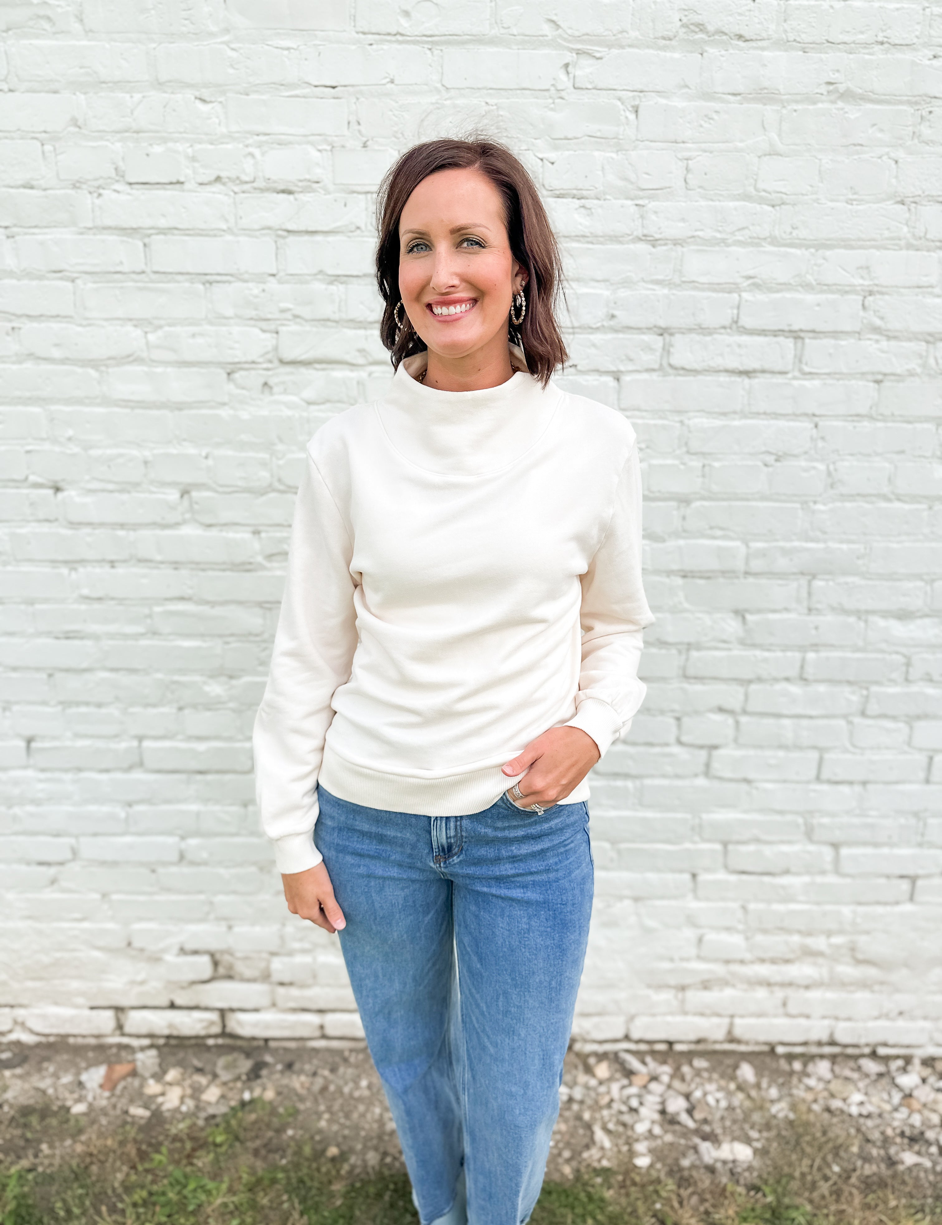 The Terry Open Mock Neck Pullover by Hello Nite