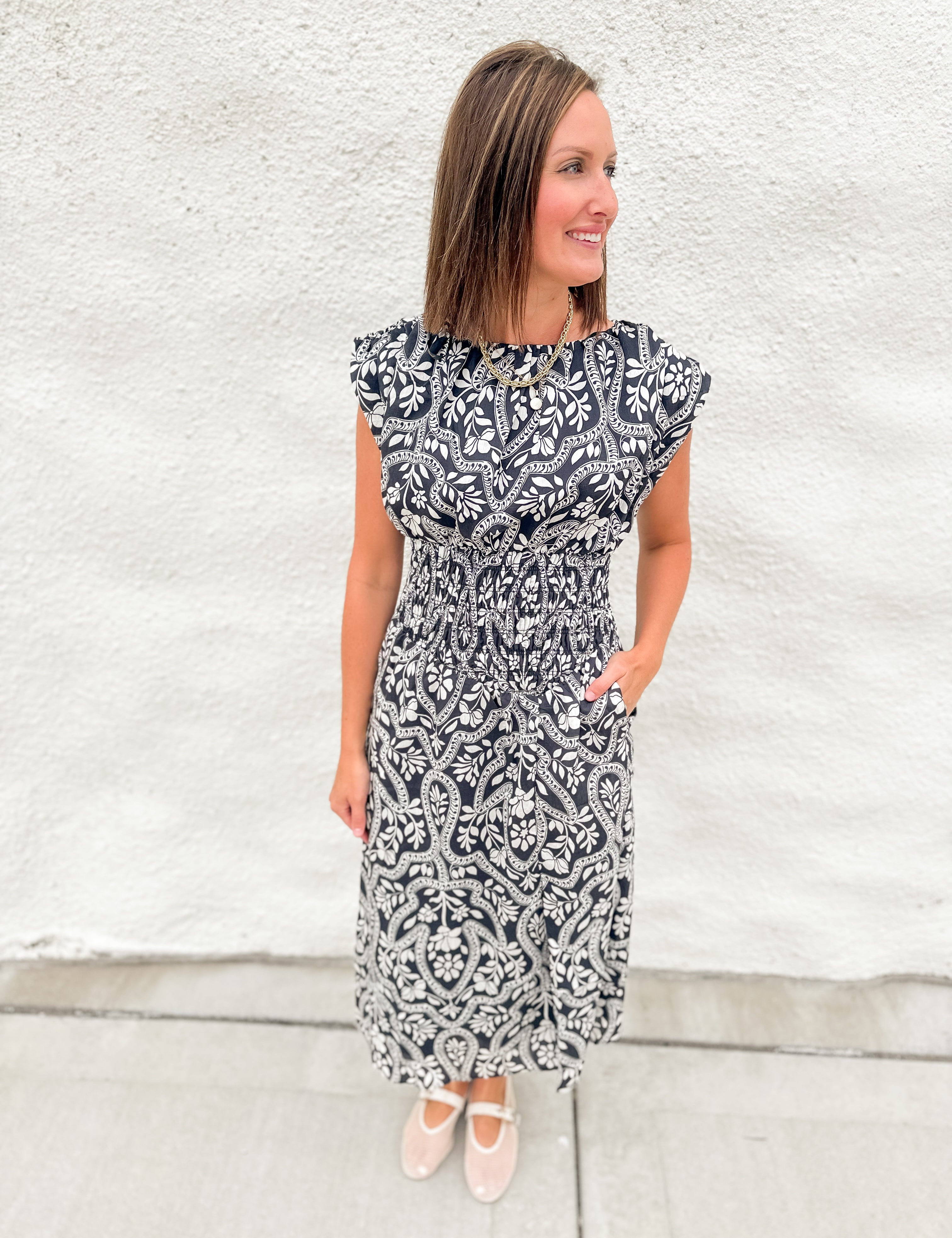 The Ivy Geometric Floral Midi Dress By THML