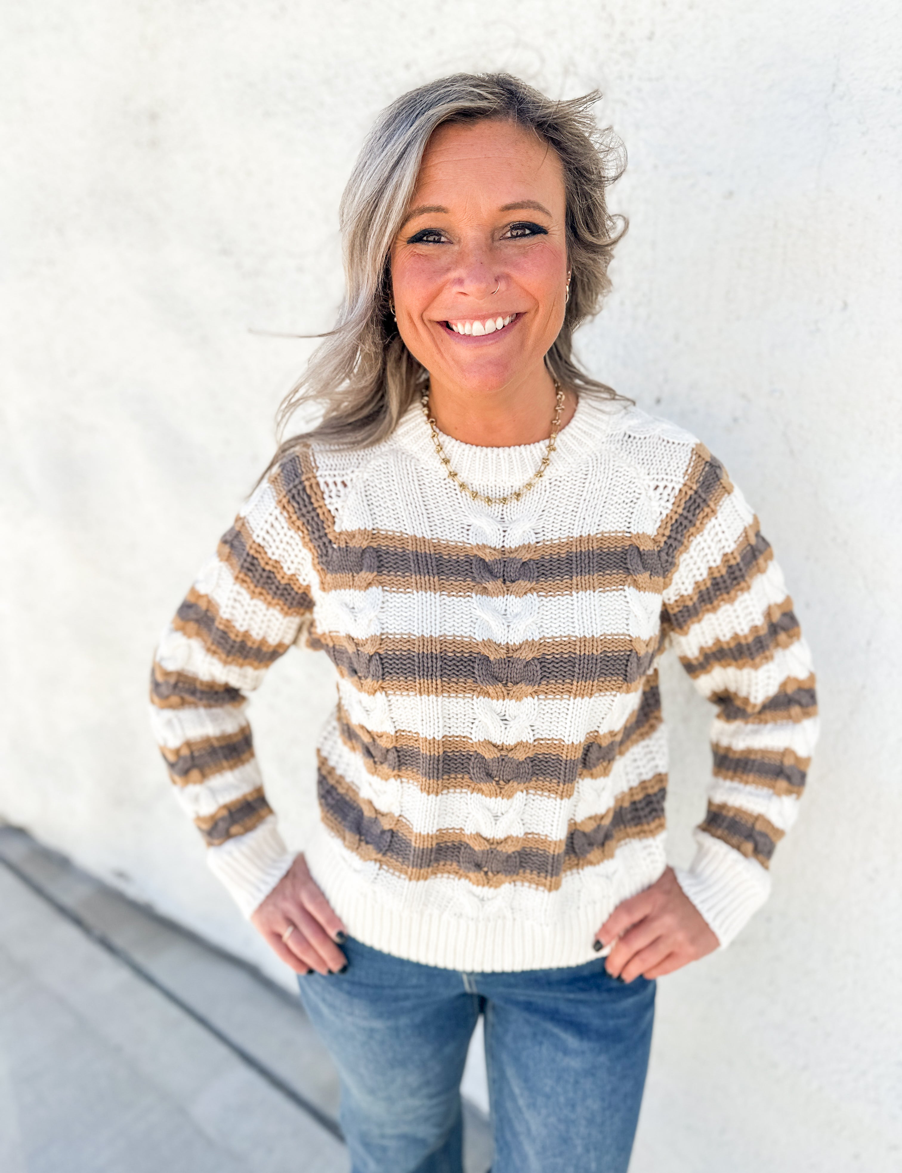 The Carmen Striped Cable Knit Sweater
