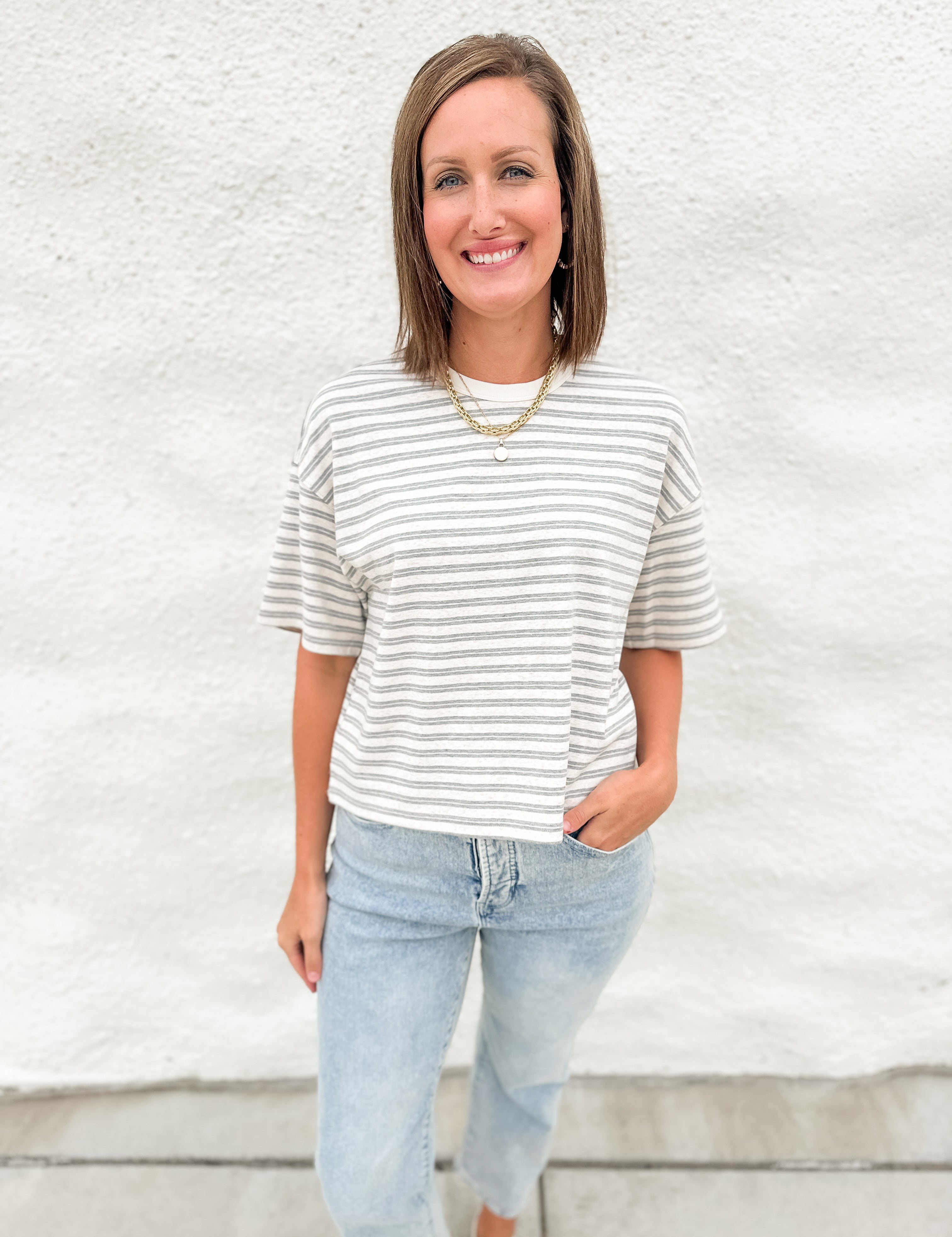 The Lily Double Stripe Short Sleeve Top