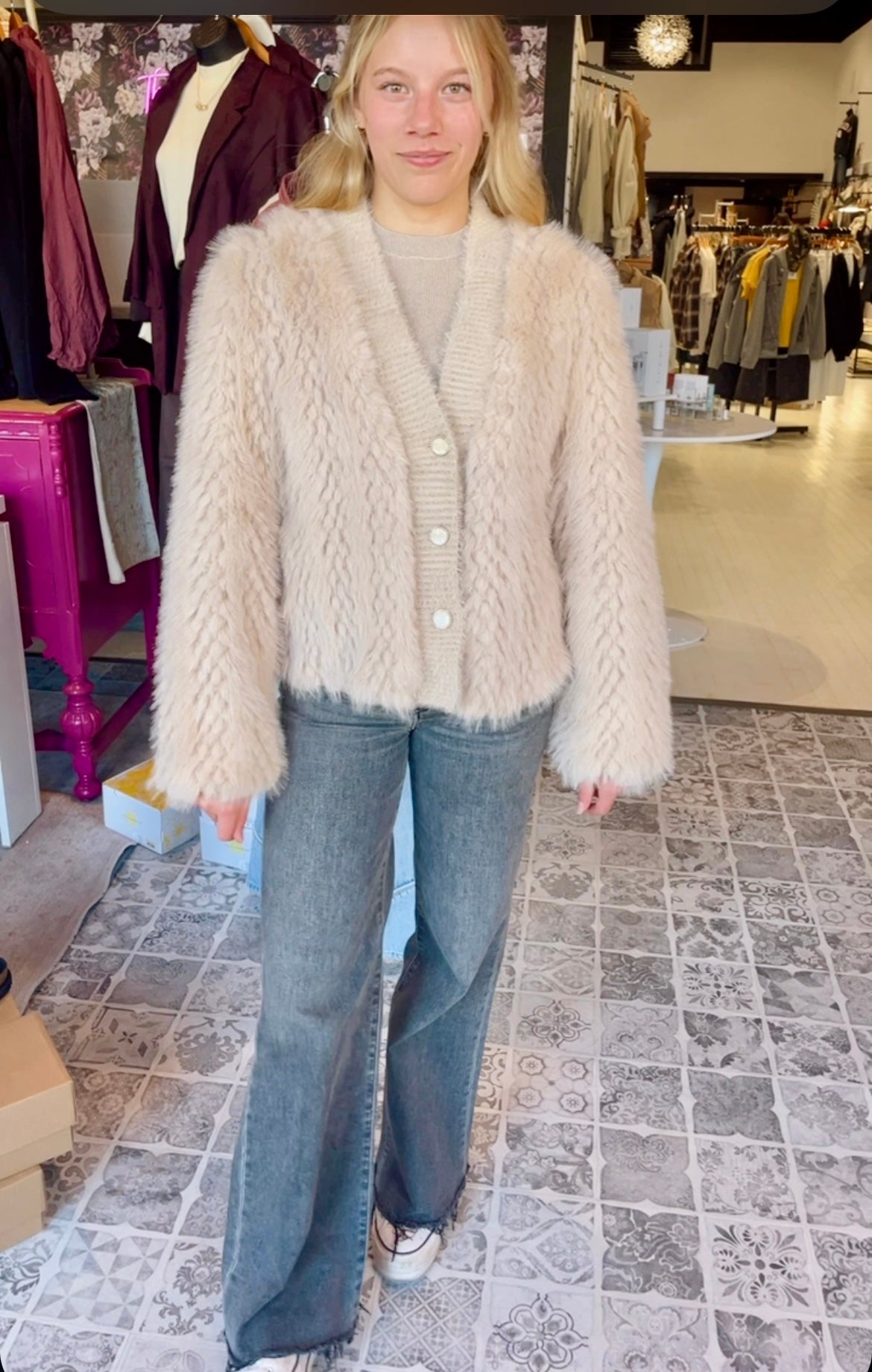 The Amberly Faux Fur Cardigan
