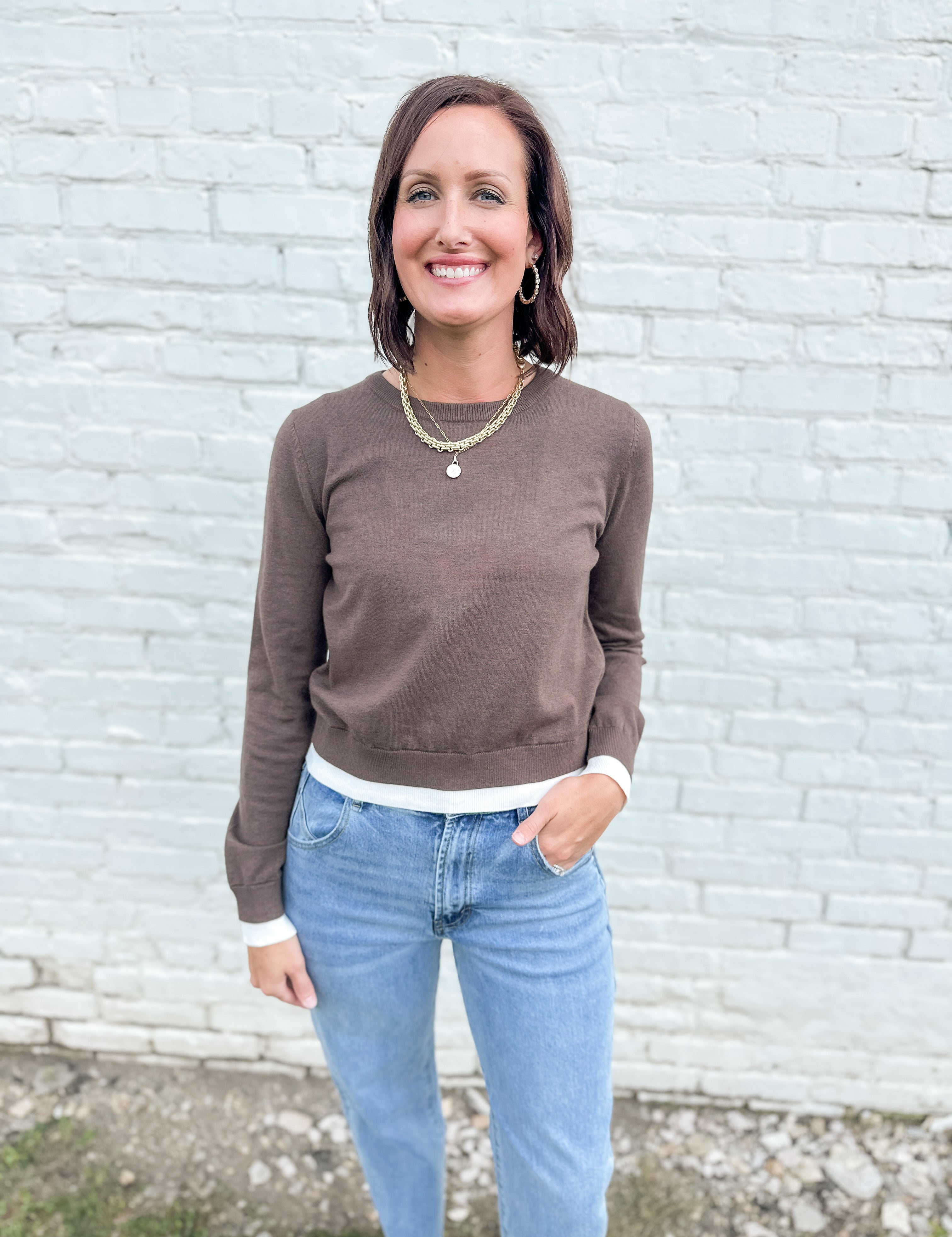 The Natalie White Ribbed Trimmed Sweater