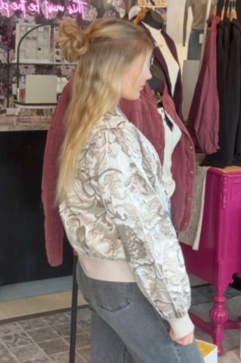 The Maribel Metallic Jacquard Bomber Jacket