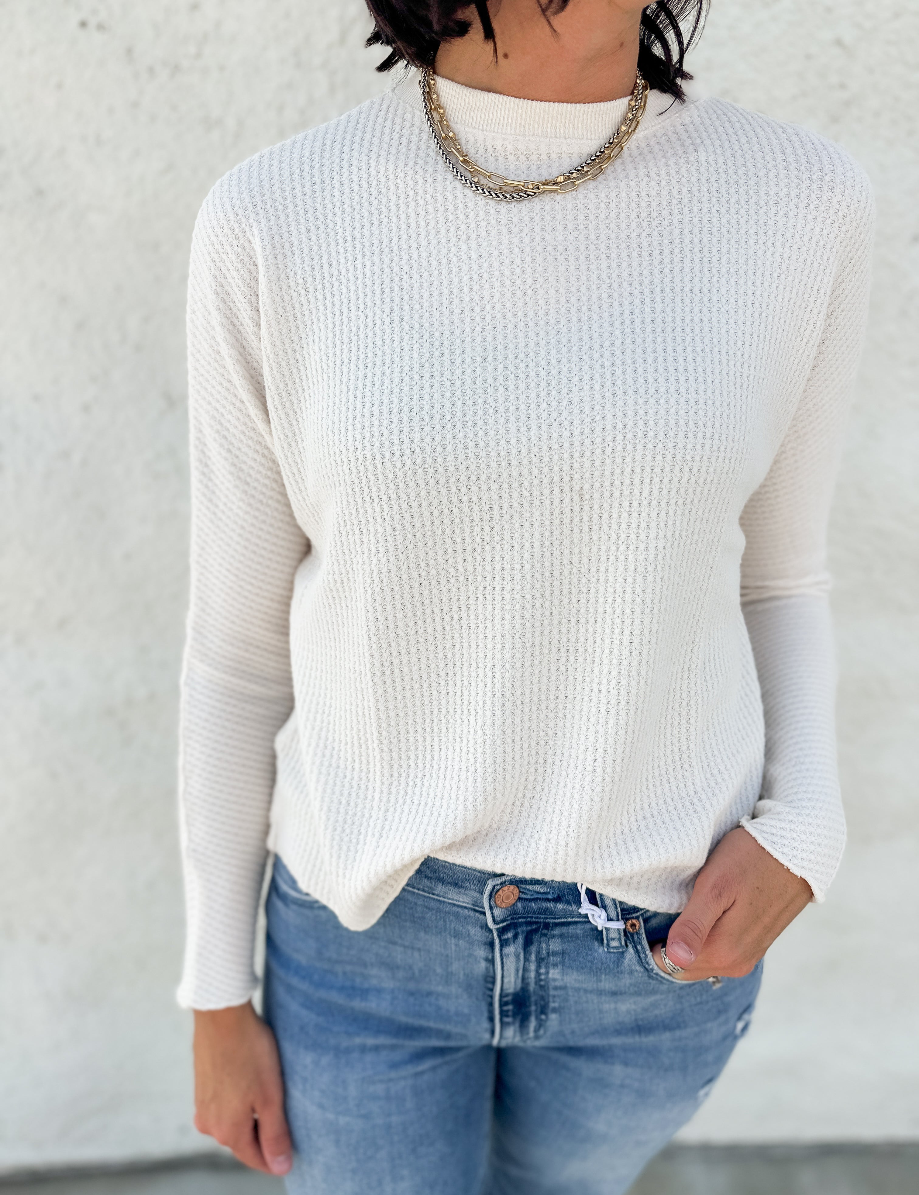 The Lush Waffle Knit Dolman Crew by Hello Nite