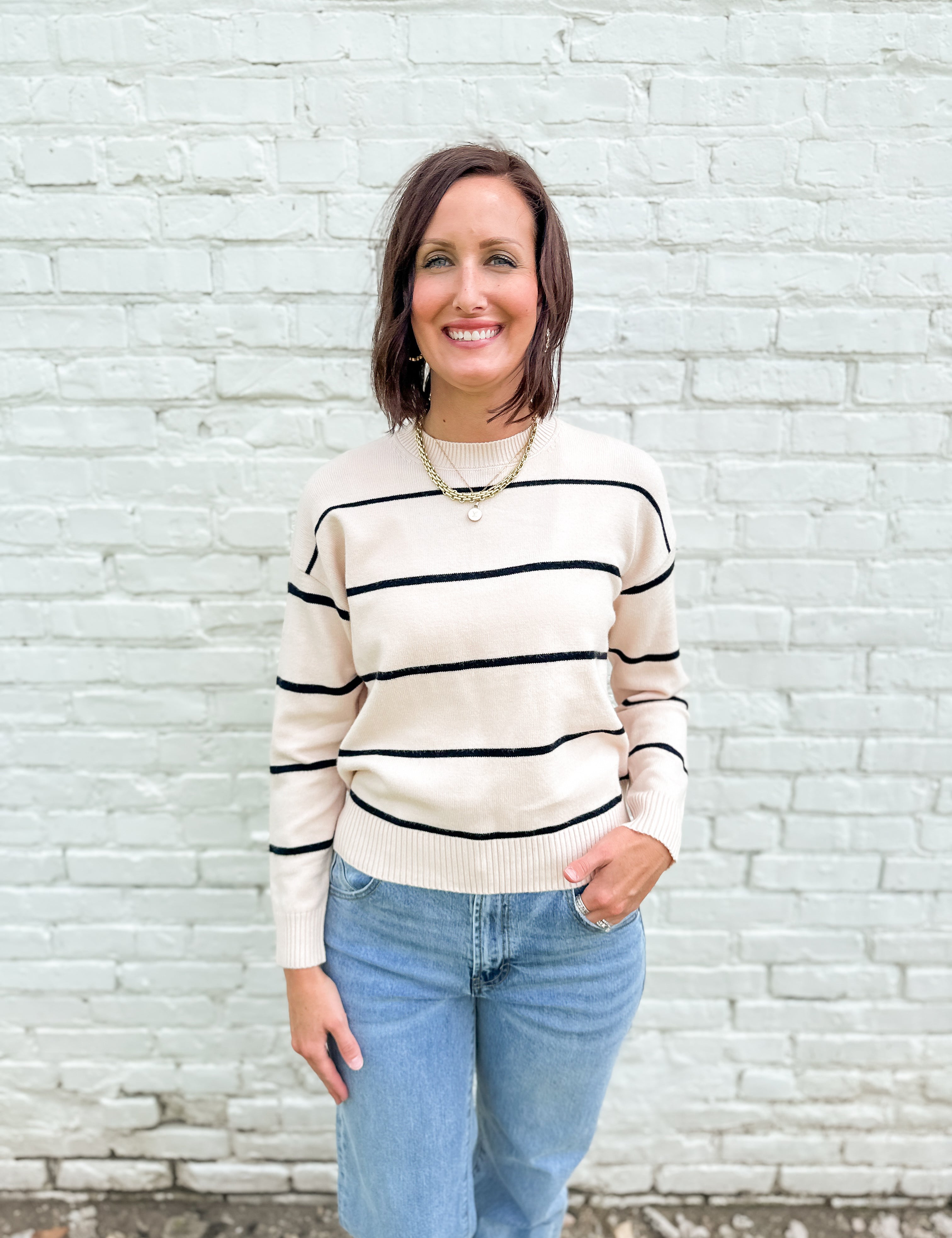 The Mable Drop Shoulder Striped Sweater