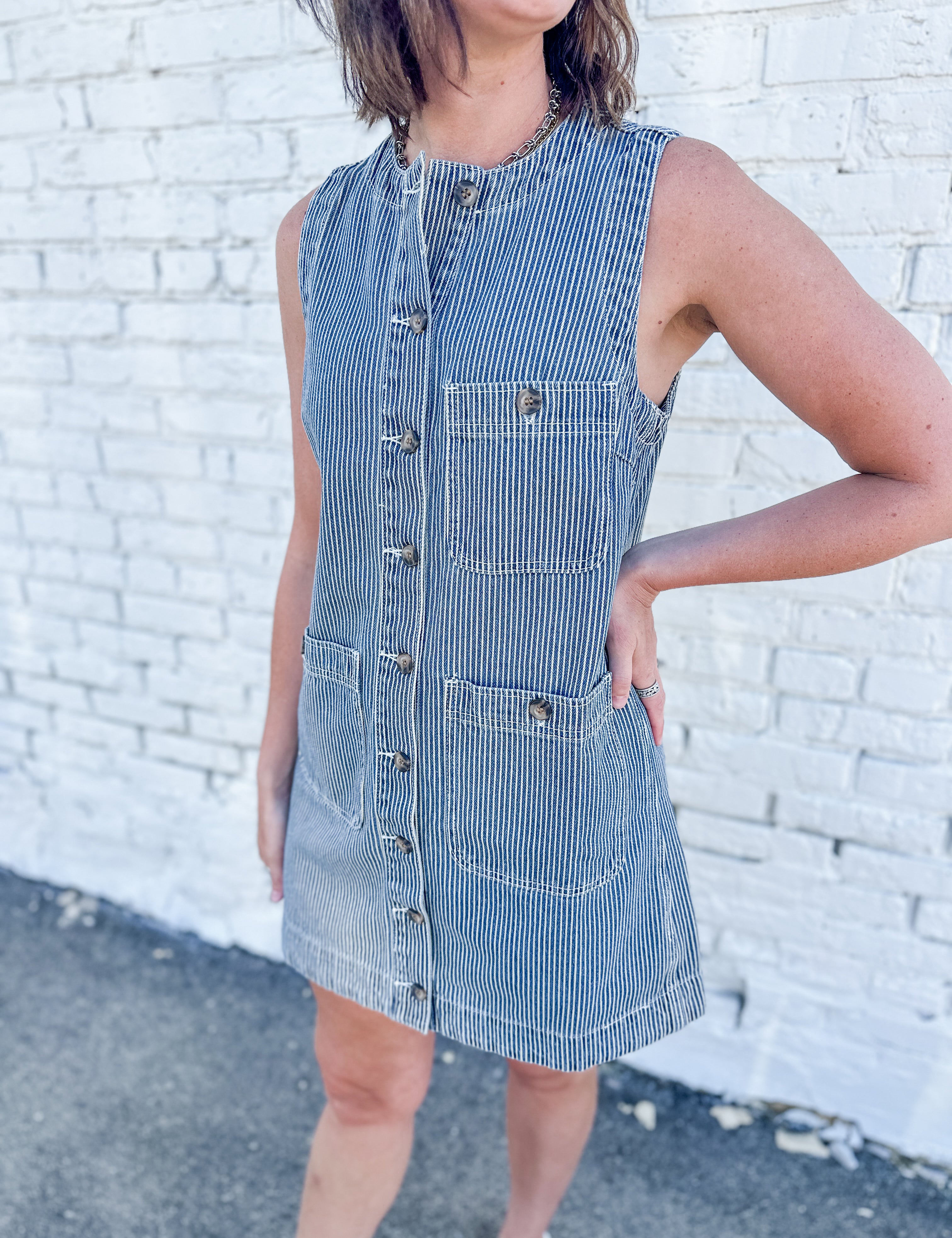 The Marina Striped Button-Down Denim Dress