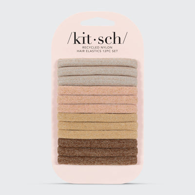 KITSCH The Recycled Nylon Glitter Medium Elastics 12pc- Neutral