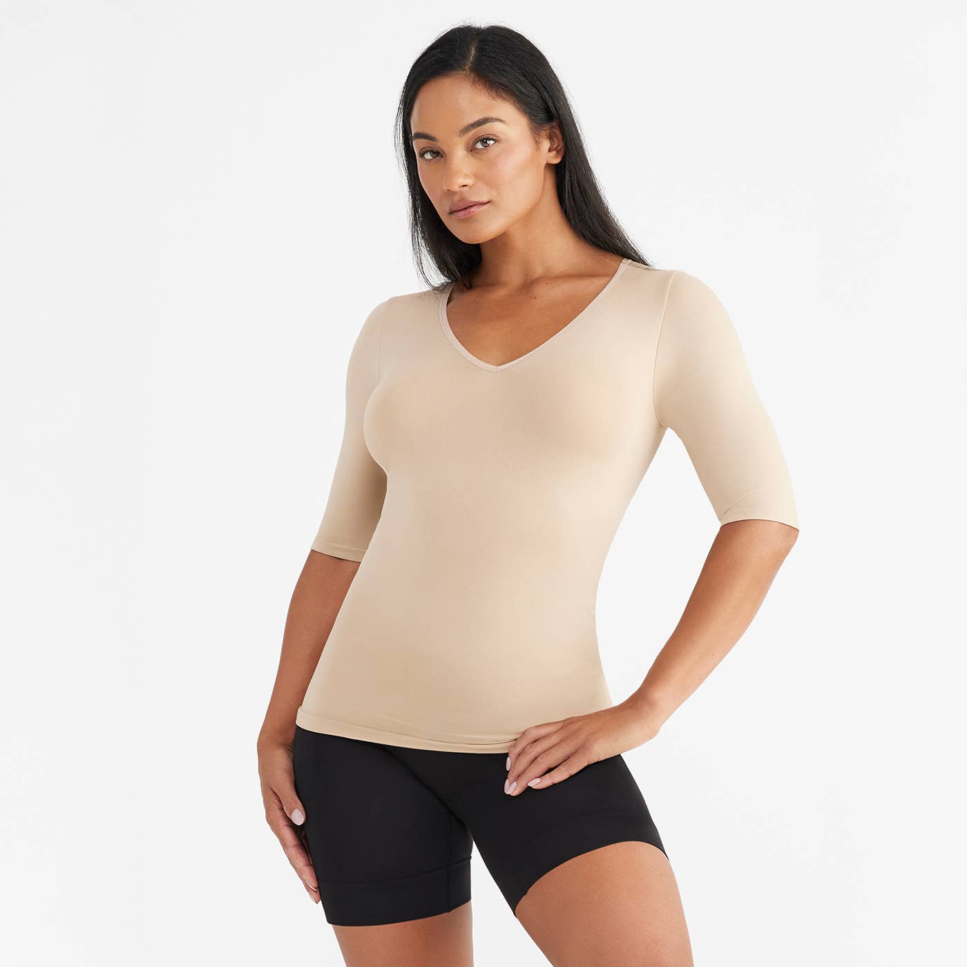 YUMMIE The Willow V-Neck 3/4 Sleeve Shaping Top