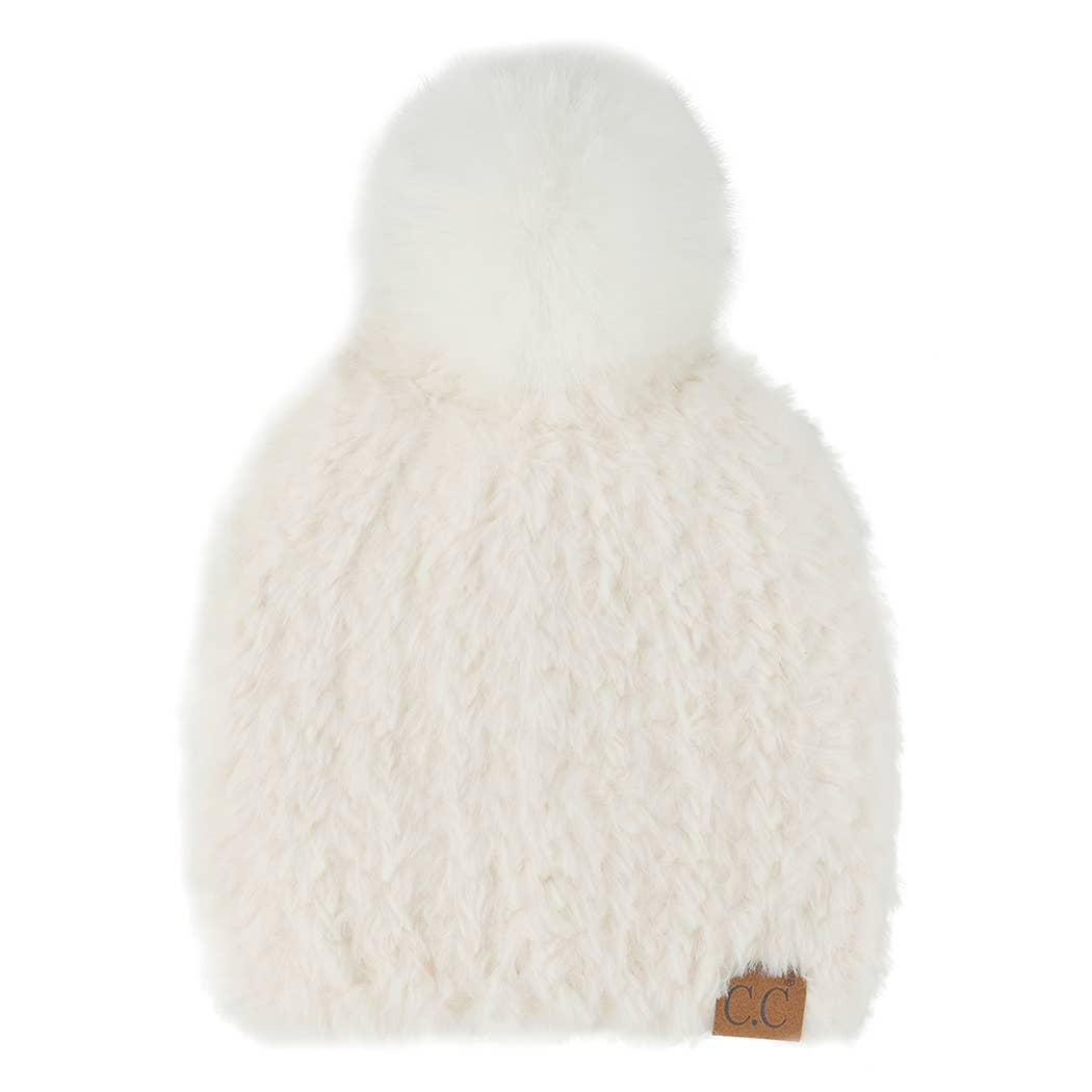 Faux Fur Beanie with Pom Pom