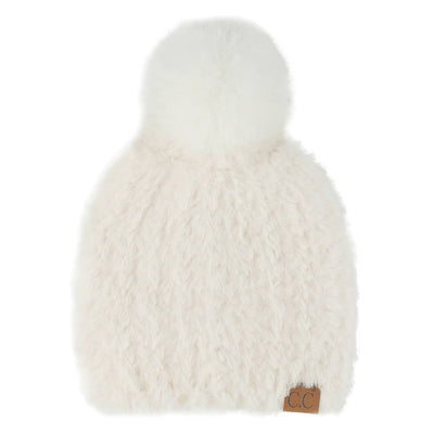 Faux Fur Beanie with Pom Pom