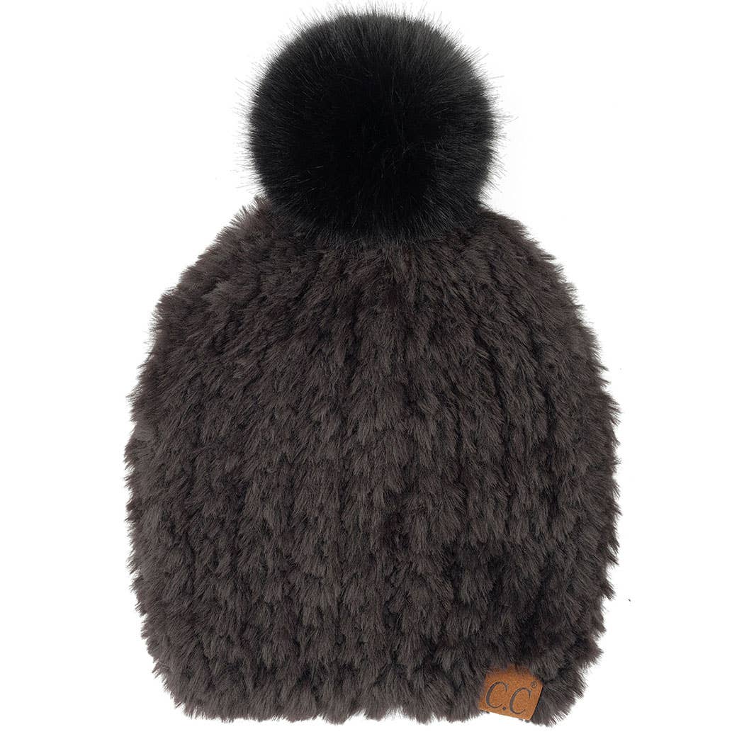 Faux Fur Beanie with Pom Pom